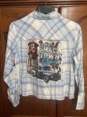 Just A Small Town Girl Upcycled crop flannel tee